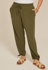 Plus Size Linen Convertible Mid Rise Wide Leg Pant, C9161, small