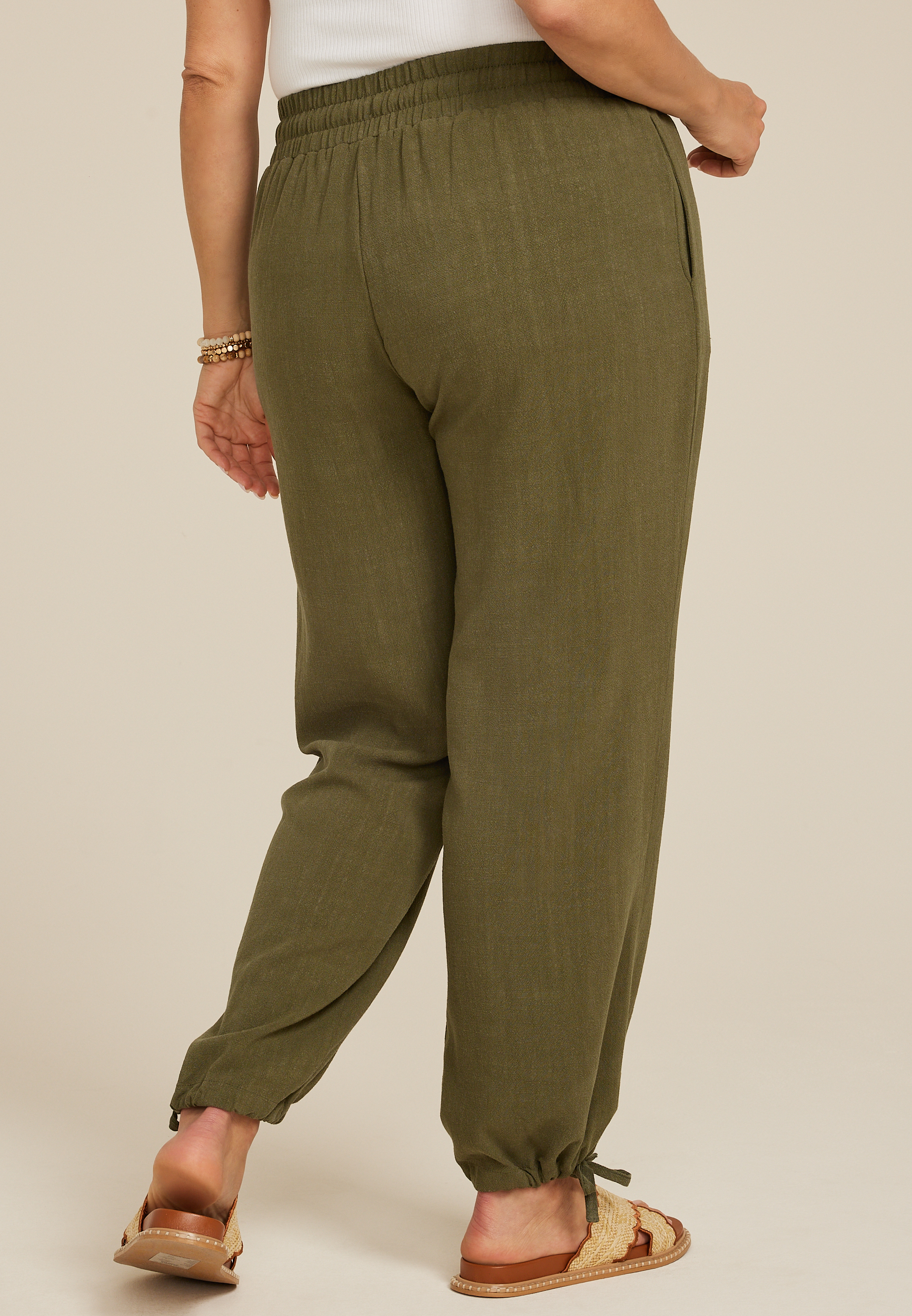 Plus Size Linen Convertible Mid Rise Wide Leg Pant, C9161, large
