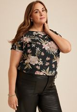 Plus Size Delton Floral Zipper Back Blouse, , small
