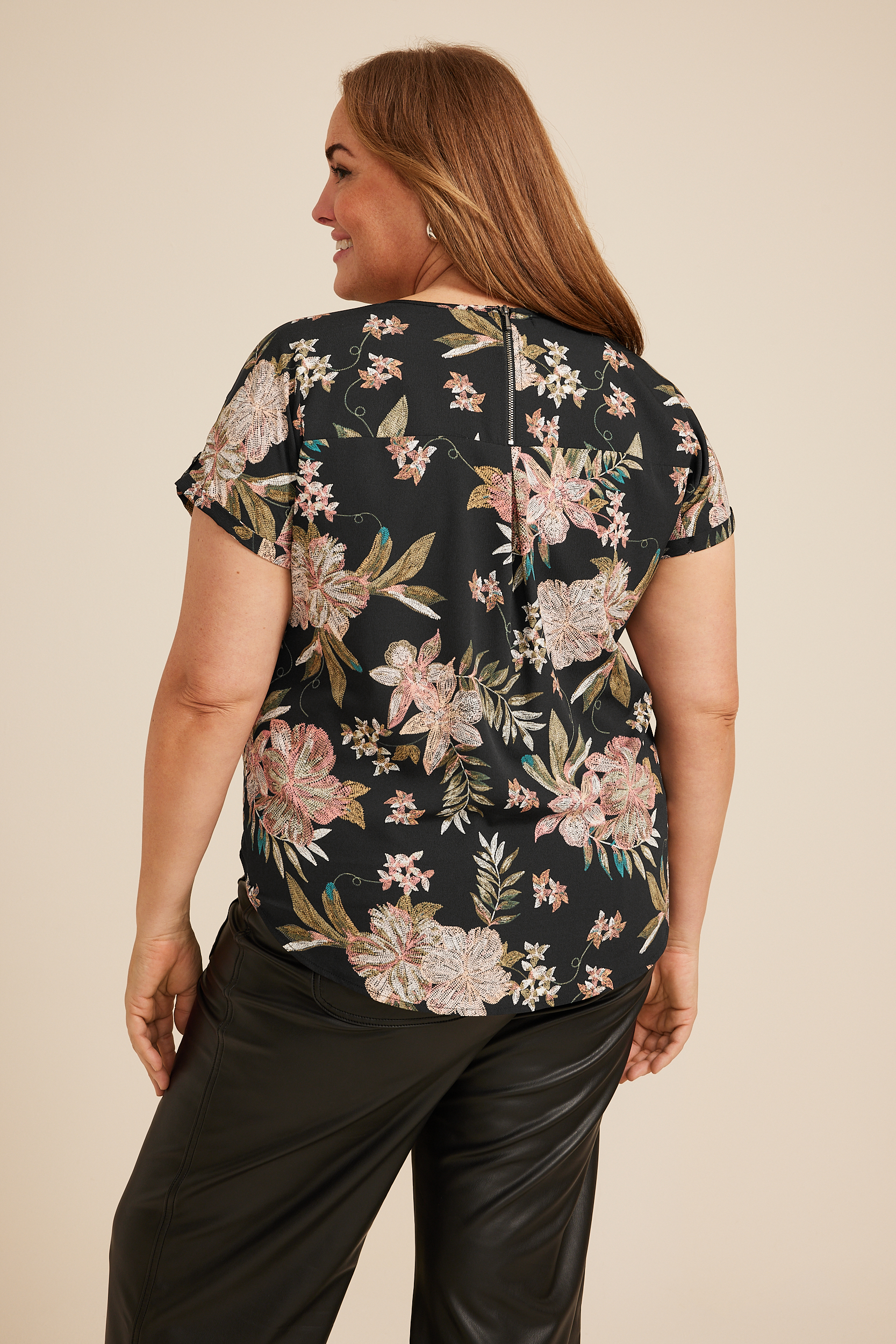 Plus Size Delton Floral Zipper Back Blouse, , large