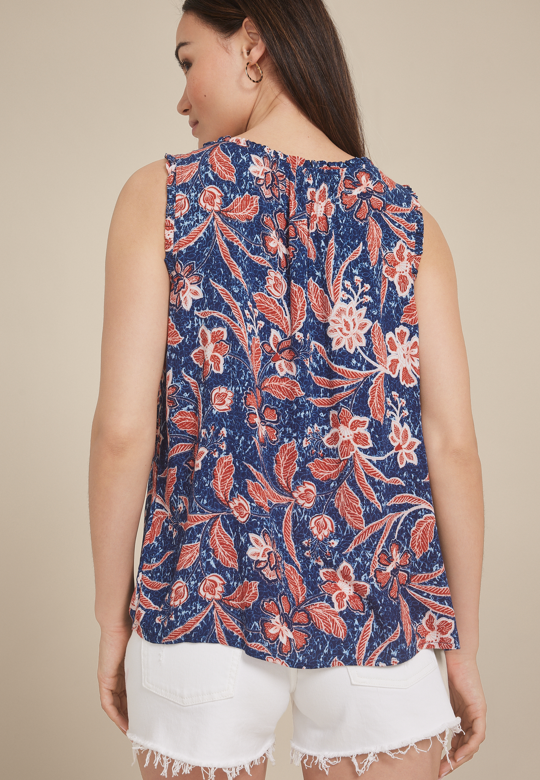 Floral Lace Strap Button Down Tank Top, C1769, large