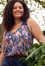 Plus Size Floral Lace Strap Button Down Tank Top, , small