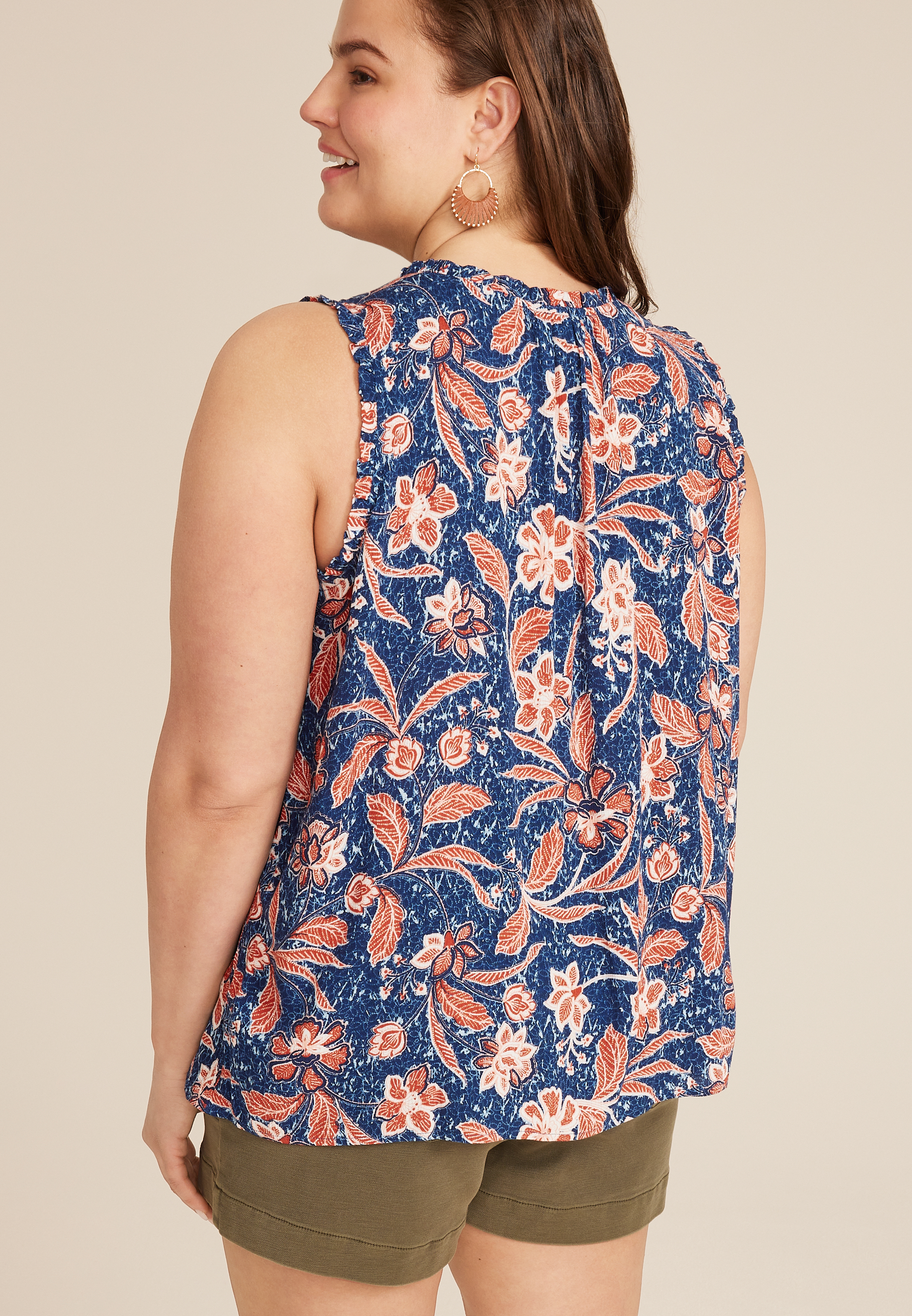Plus Size Floral Lace Strap Button Down Tank Top, , large