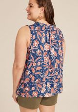 Plus Size Floral Lace Strap Button Down Tank Top, , small