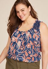 Plus Size Floral Lace Strap Button Down Tank Top, , small