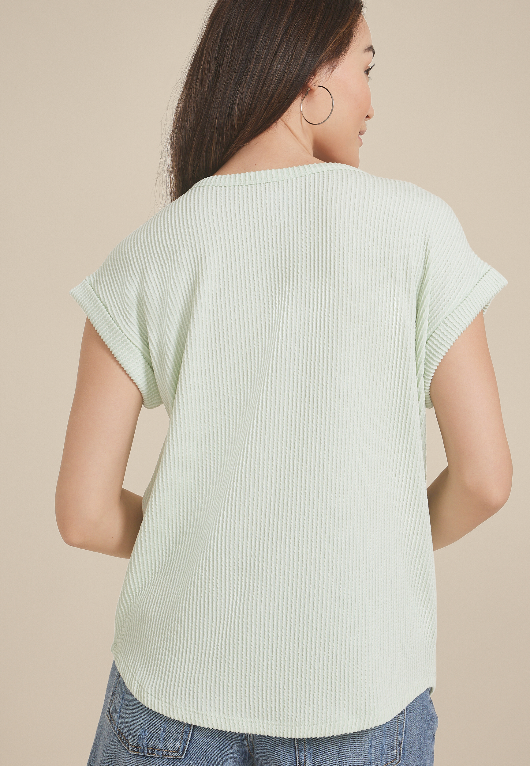 24/7 Clara Wavy Ribbed Short Sleeve Tee, C9884, large
