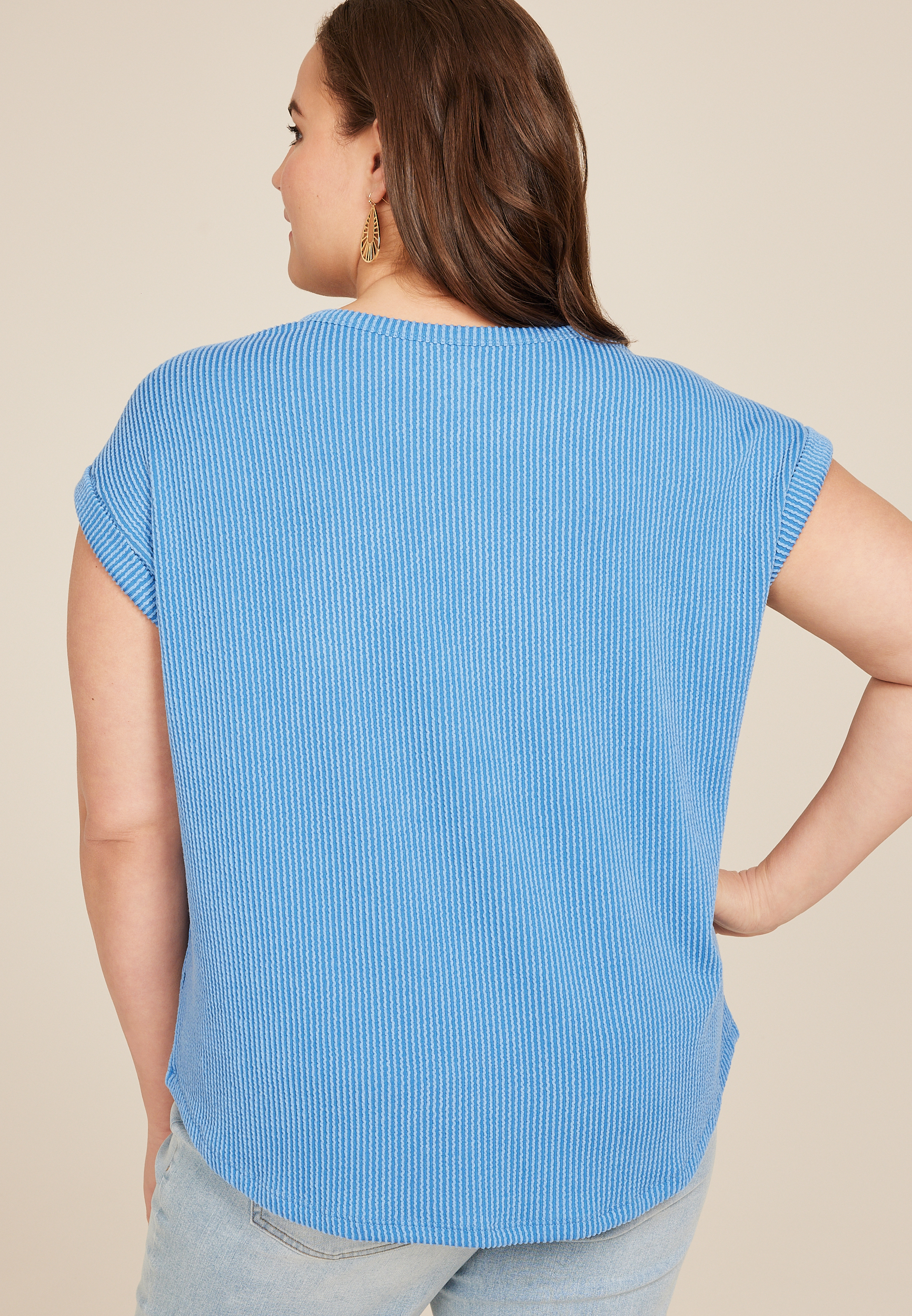 Plus Size 24/7 Clara Wavy Ribbed Short Sleeve Tee, , large