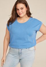 Plus Size 24/7 Clara Wavy Ribbed Short Sleeve Tee, , small