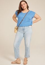 Plus Size 24/7 Clara Wavy Ribbed Short Sleeve Tee, , small
