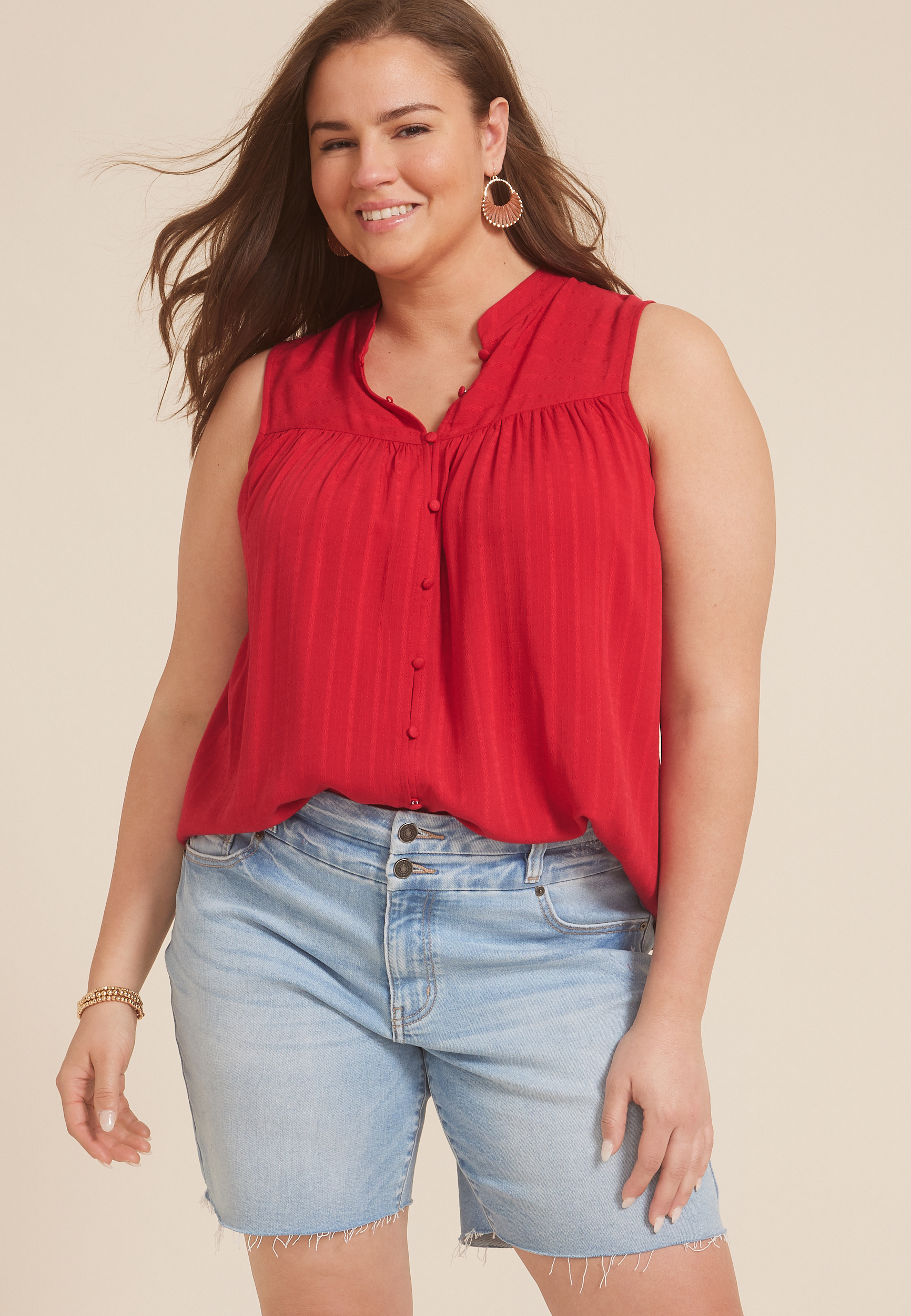 Plus Size Textured Button Down Tank Top