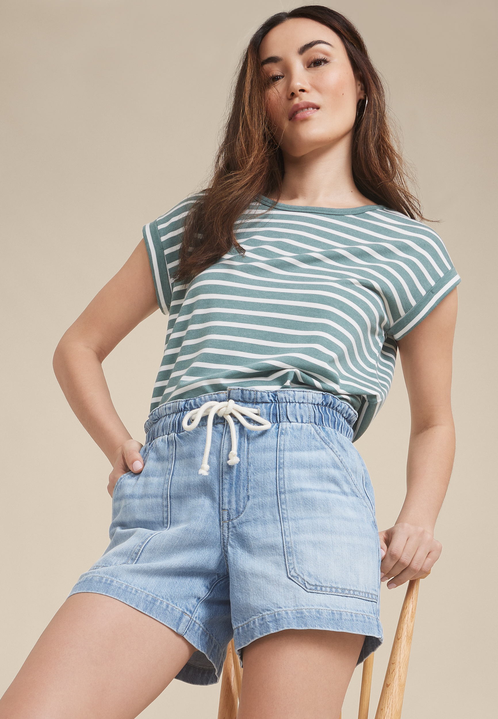 m jeans by maurices&trade; Soft High Rise Drawstring 5in Short, , large