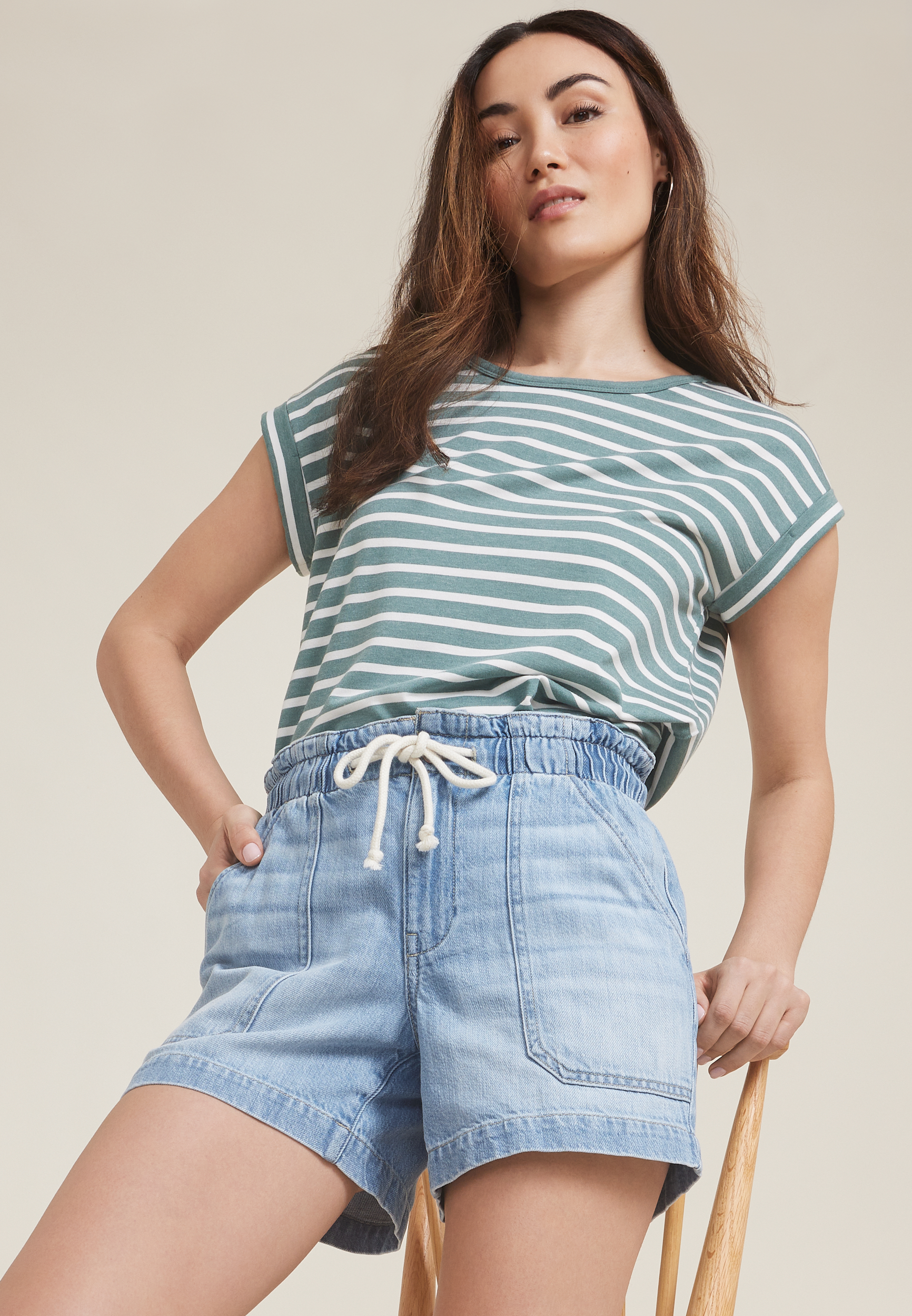 m jeans by maurices&trade; Soft High Rise Drawstring 5in Short, , large