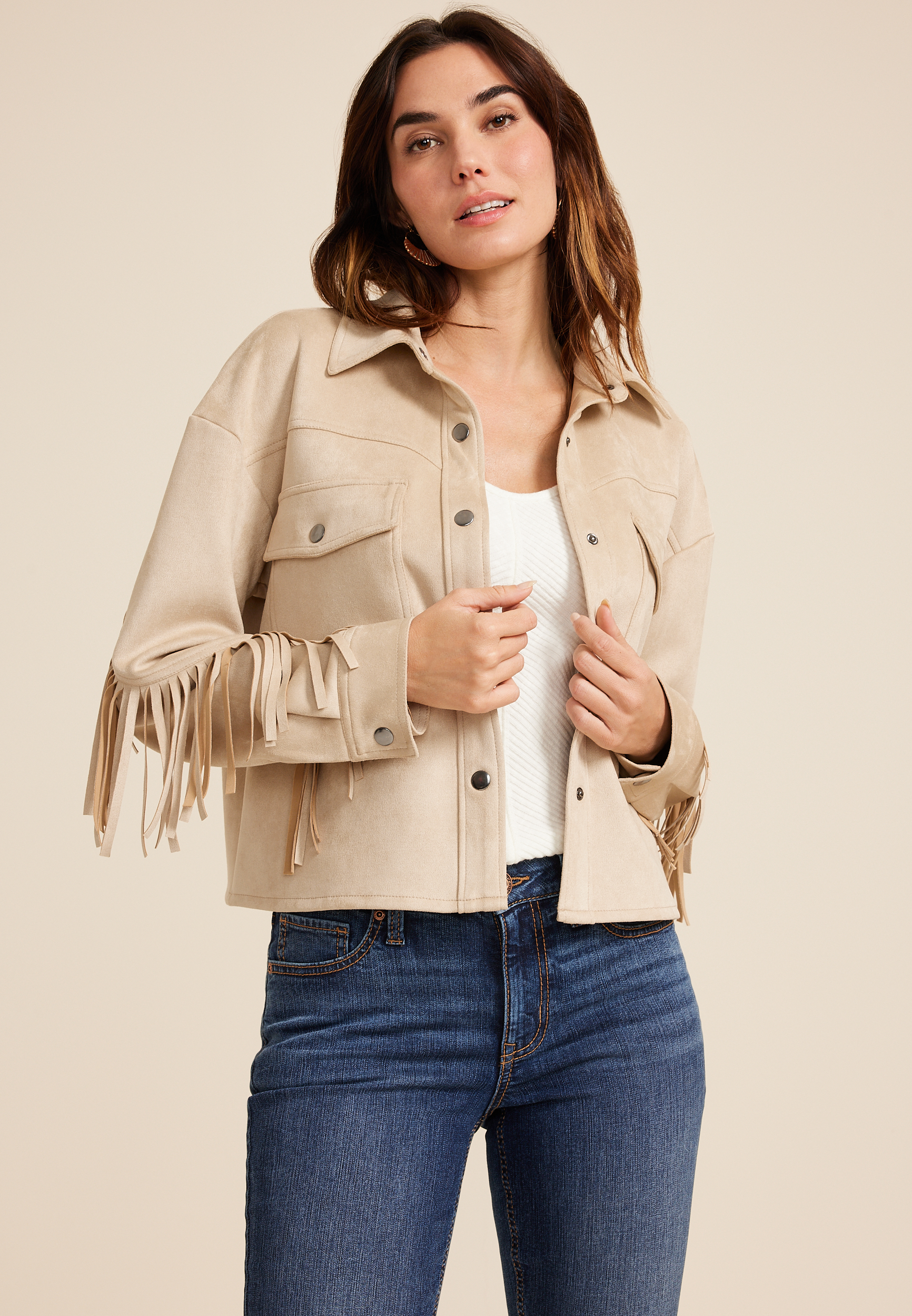 Faux Suede Fringe Jacket