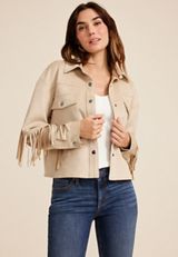 Faux Suede Fringe Jacket, C210, small