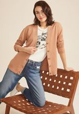 Button Front Cardigan, Tawny Brown, small