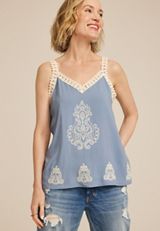 Embroidered Lace Yoke Tank Top, C9676, small