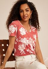 24/7 Dawson Floral V Neck Tee, Mineral Red Combo, small