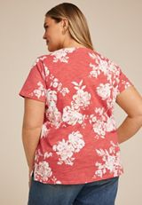 Plus Size 24/7 Dawson Floral V Neck Tee, Mineral Red Combo, small
