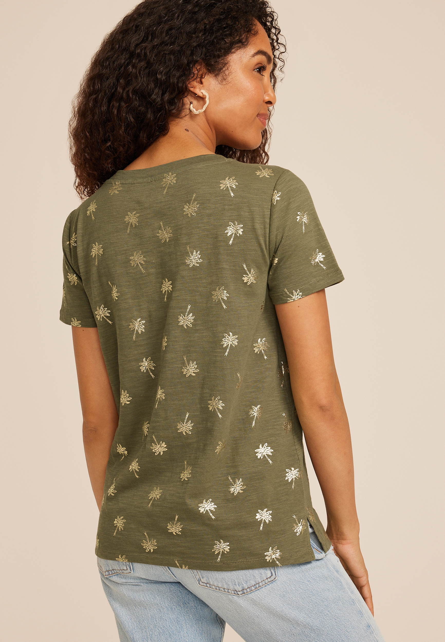 24/7 Dawson Palm Tree V Neck Tee, C9162, large