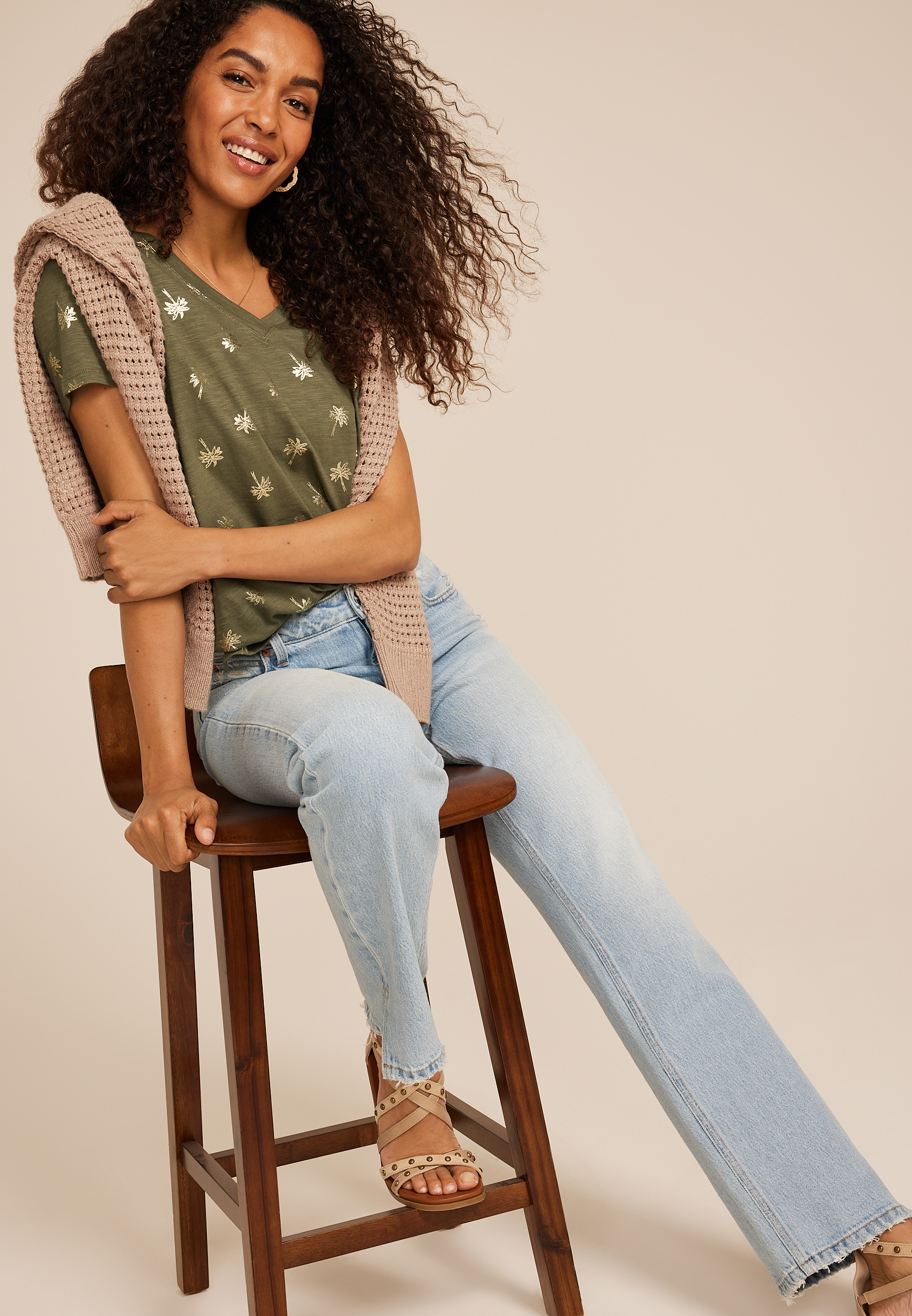 24/7 Dawson Palm Tree V Neck Tee, C9162, large
