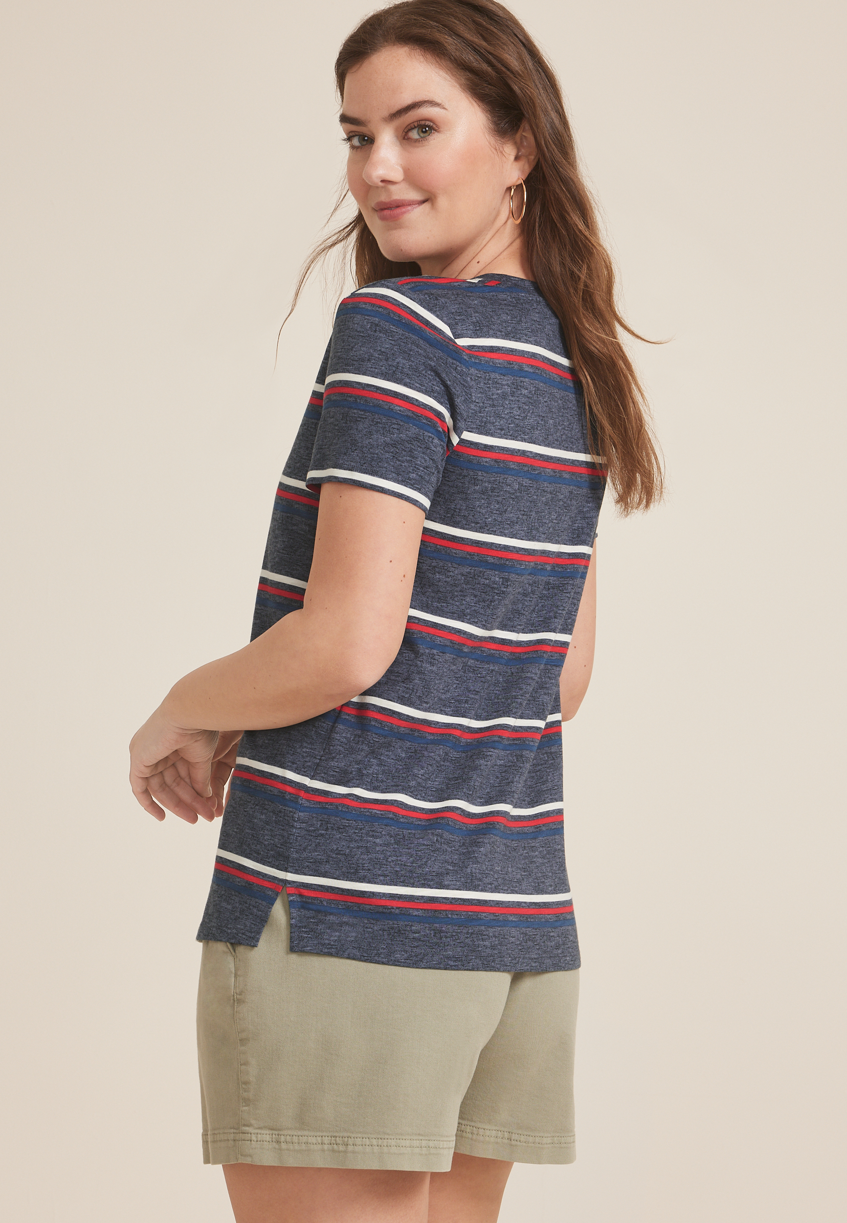 24/7 Dawson Americana Striped Crew Neck Tee, C1524, large