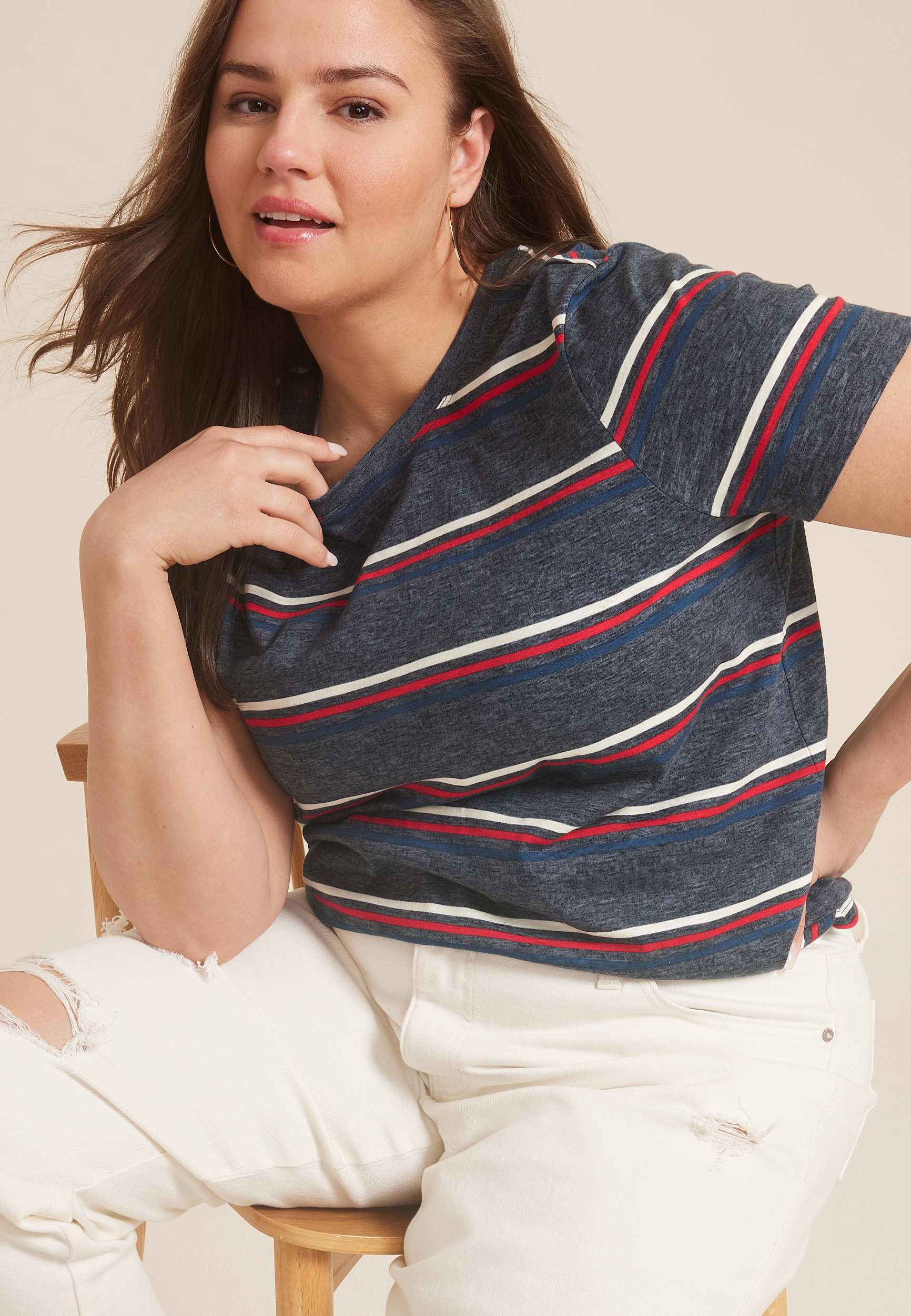 Plus Size 24/7 Dawson Americana Striped Crew Neck Tee
