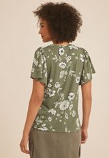 24/7 Charlotte Floral Flutter Sleeve Tee, Dried Thyme Combo, small