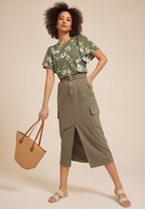 24/7 Charlotte Floral Flutter Sleeve Tee, Dried Thyme Combo, small
