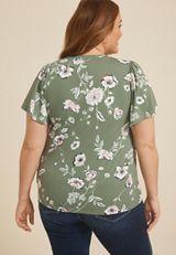Plus Size 24/7 Charlotte Floral Flutter Sleeve Tee, Dried Thyme Combo, small