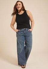Plus Size Whipstitch Embroidered Tank Top, BLACK, small