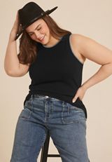 Plus Size Whipstitch Embroidered Tank Top, BLACK, small