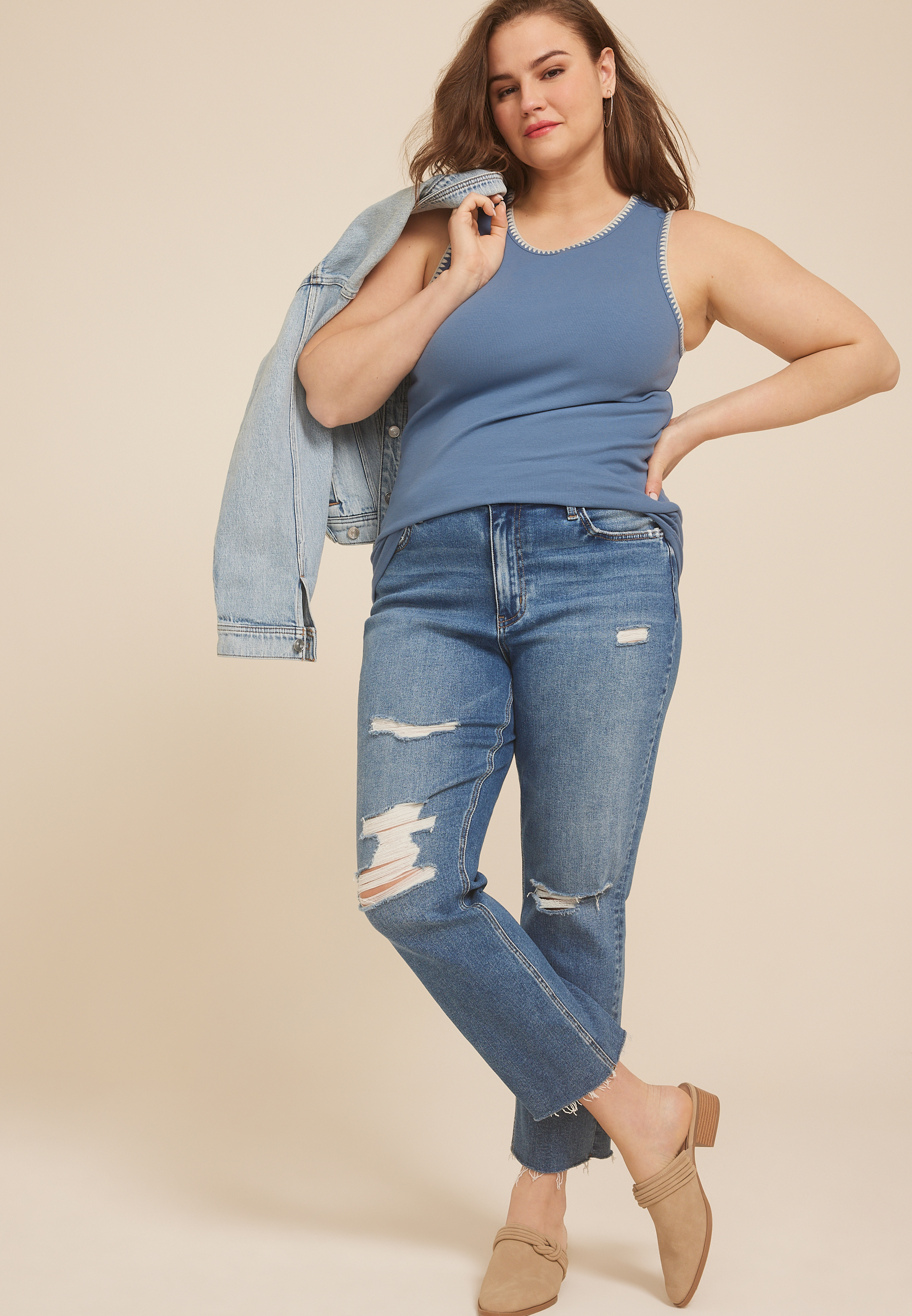 Plus Size Whipstitch Embroidered Tank Top