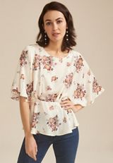Satin Dolman Sleeve Peplum Blouse, C3986, small
