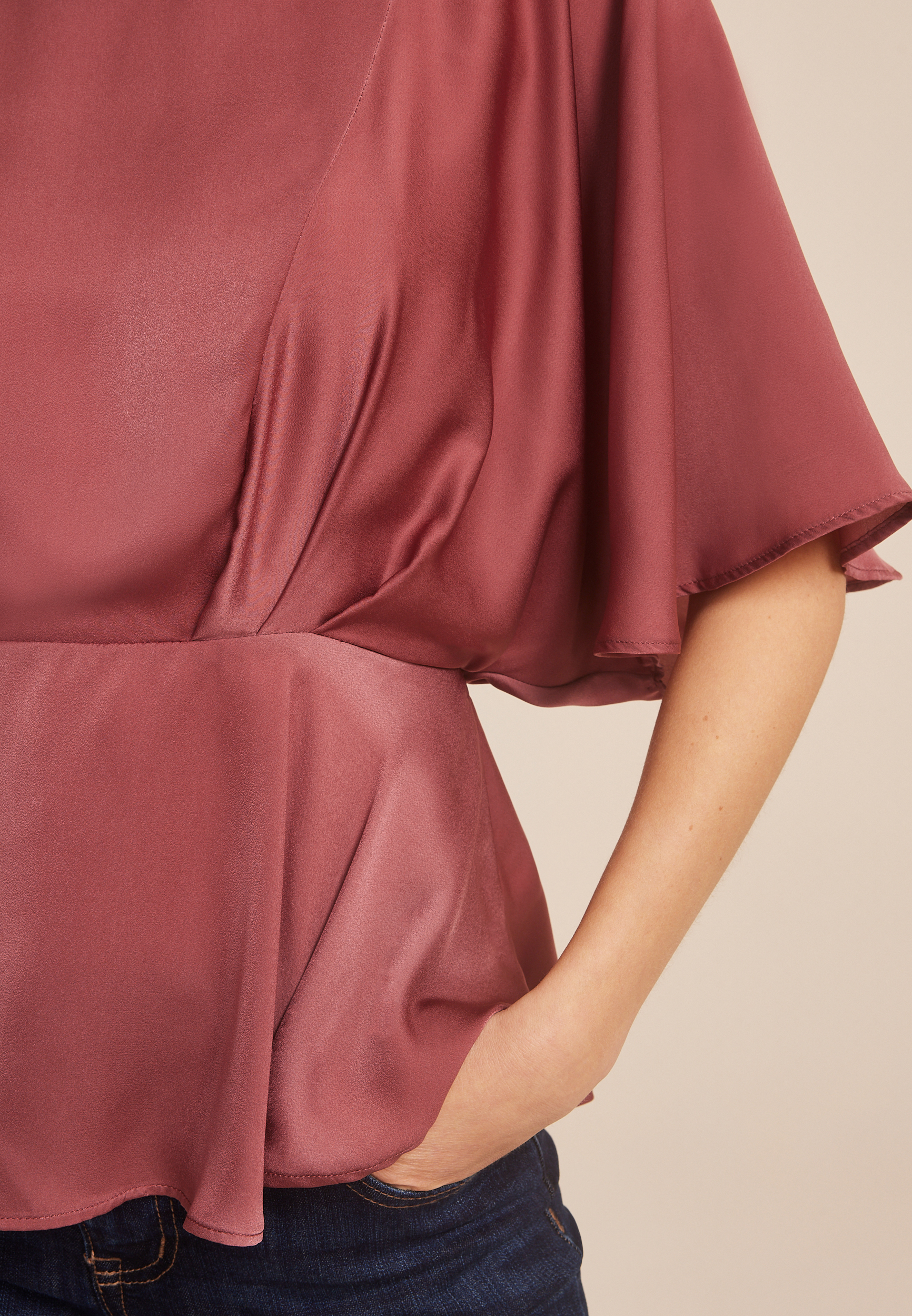 Satin Dolman Sleeve Peplum Blouse