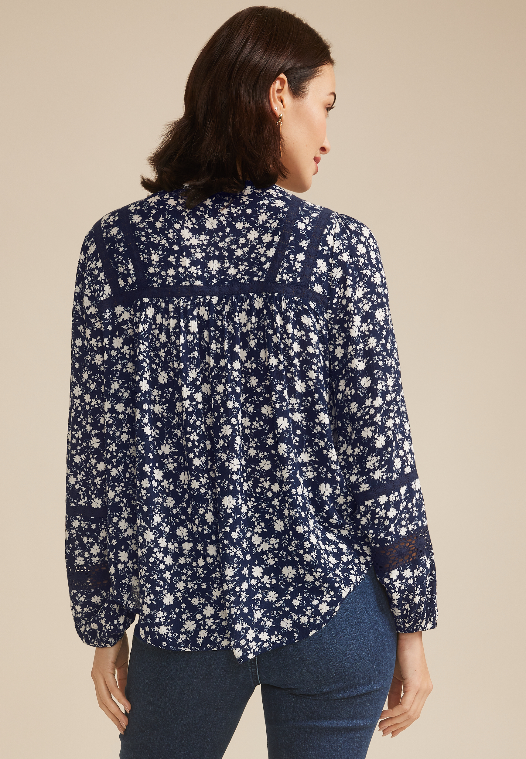 Floral Crochet Trim Button Front Blouse, C1943, large