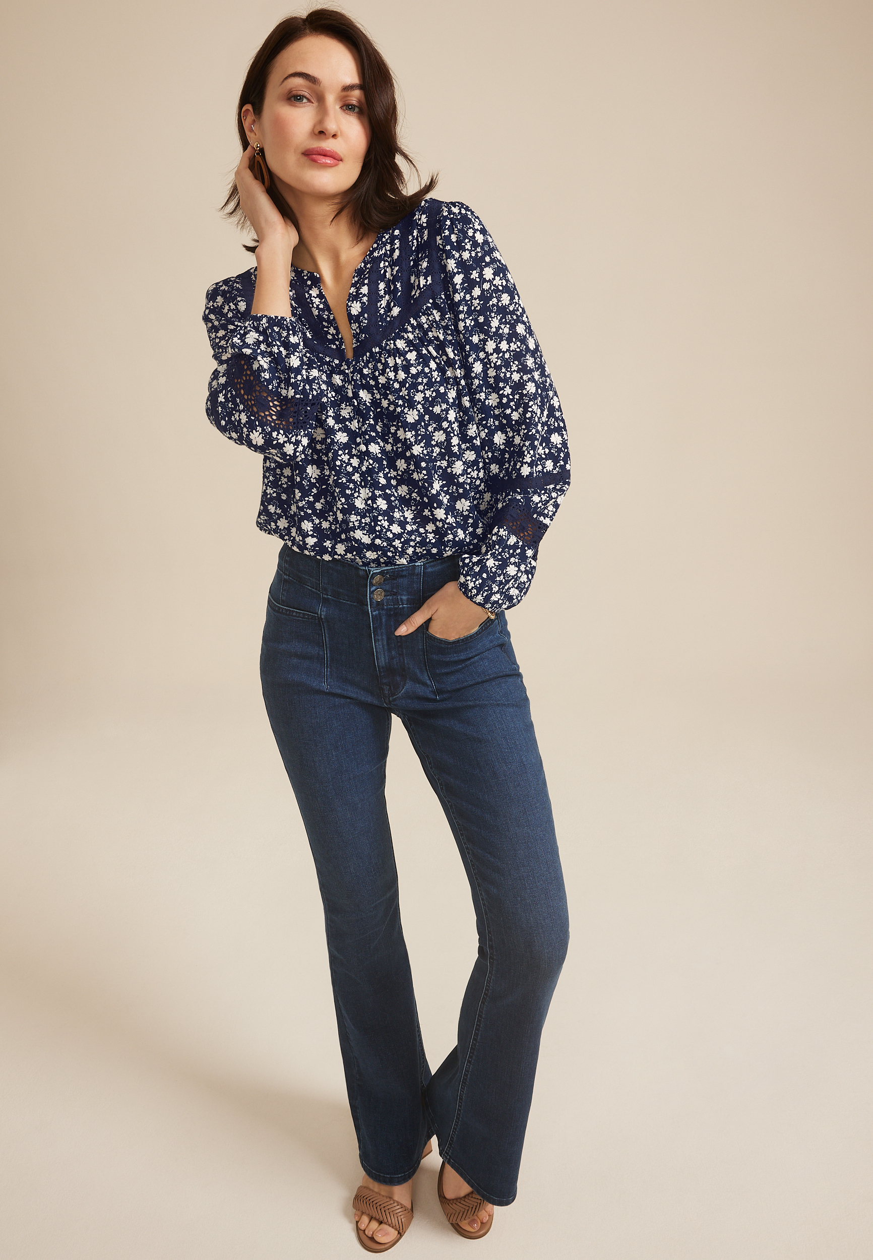 Floral Crochet Trim Button Front Blouse, C1943, large
