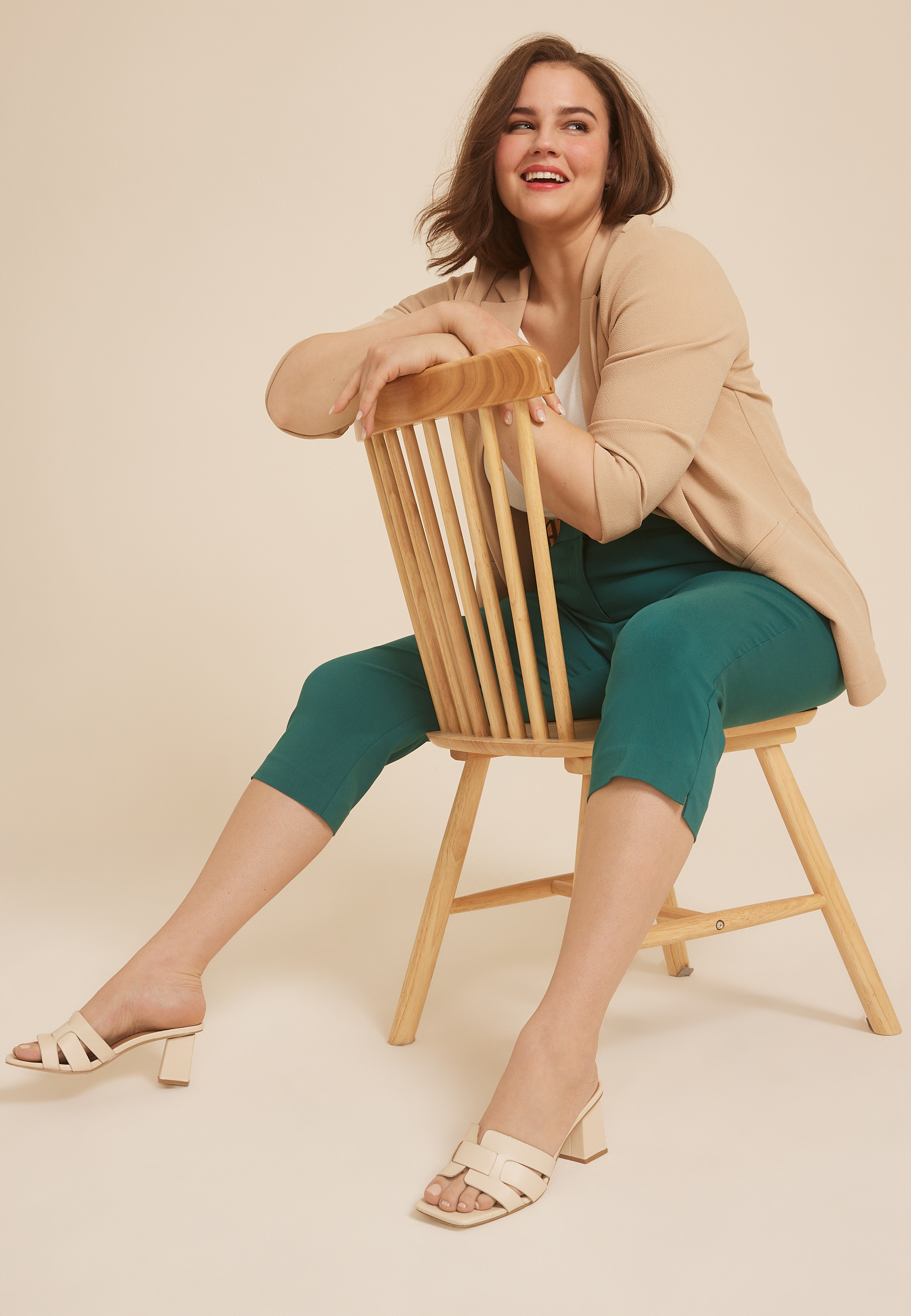 Plus Size Bengaline Mid Rise Capri, C9886, large