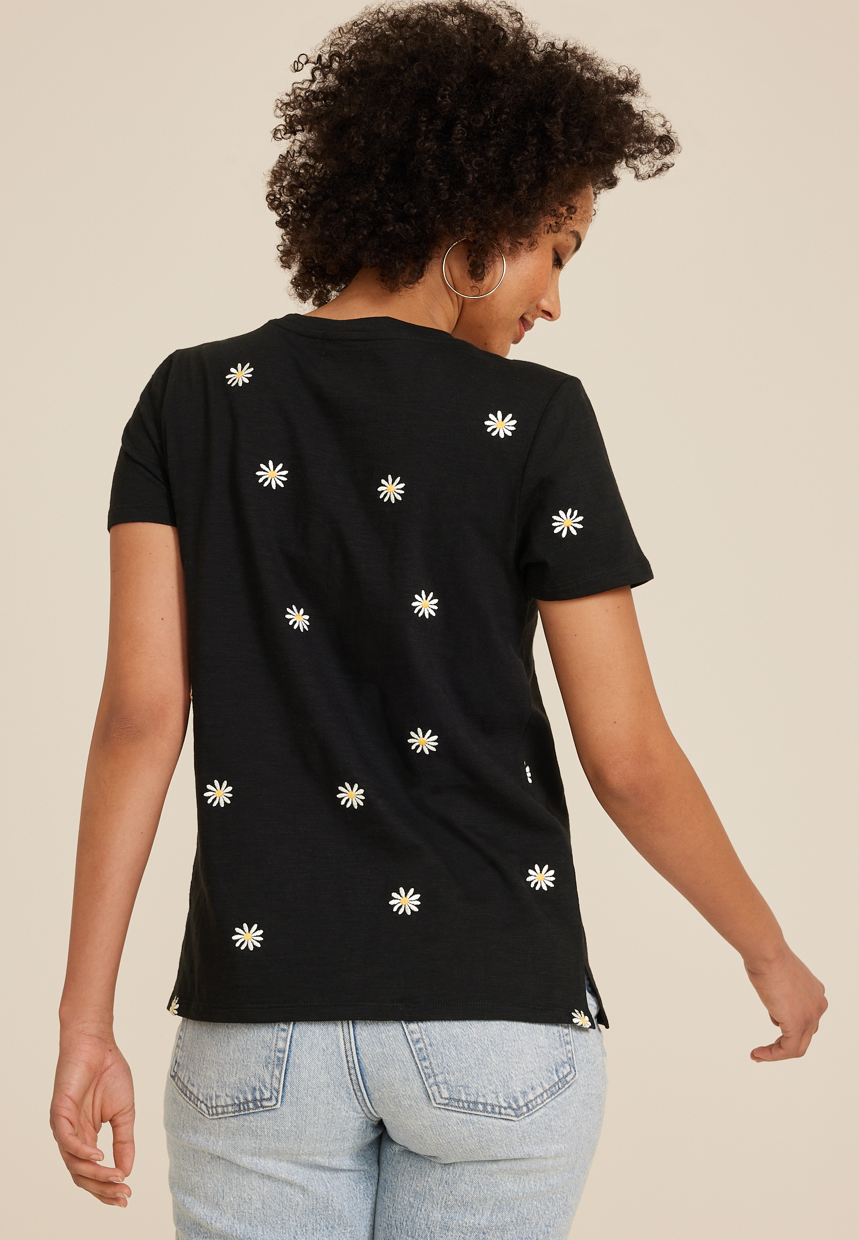 24/7 Dawson Embroidered Floral Crew Neck Tee, C5786, large