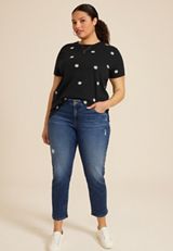Plus Size 24/7 Dawson Embroidered Floral Crew Neck Tee, C5786, small