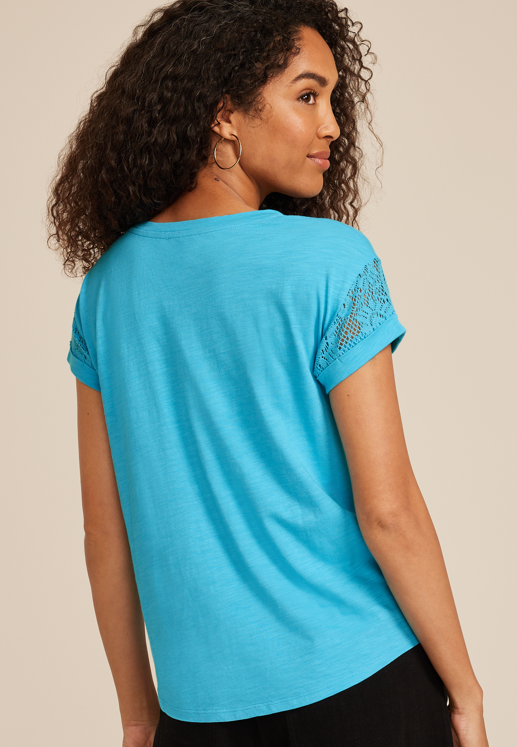 Lace Trim Short Sleeve Raglan Tee