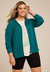 Plus Size Textured Full Zip Hoodie, Pacific, small