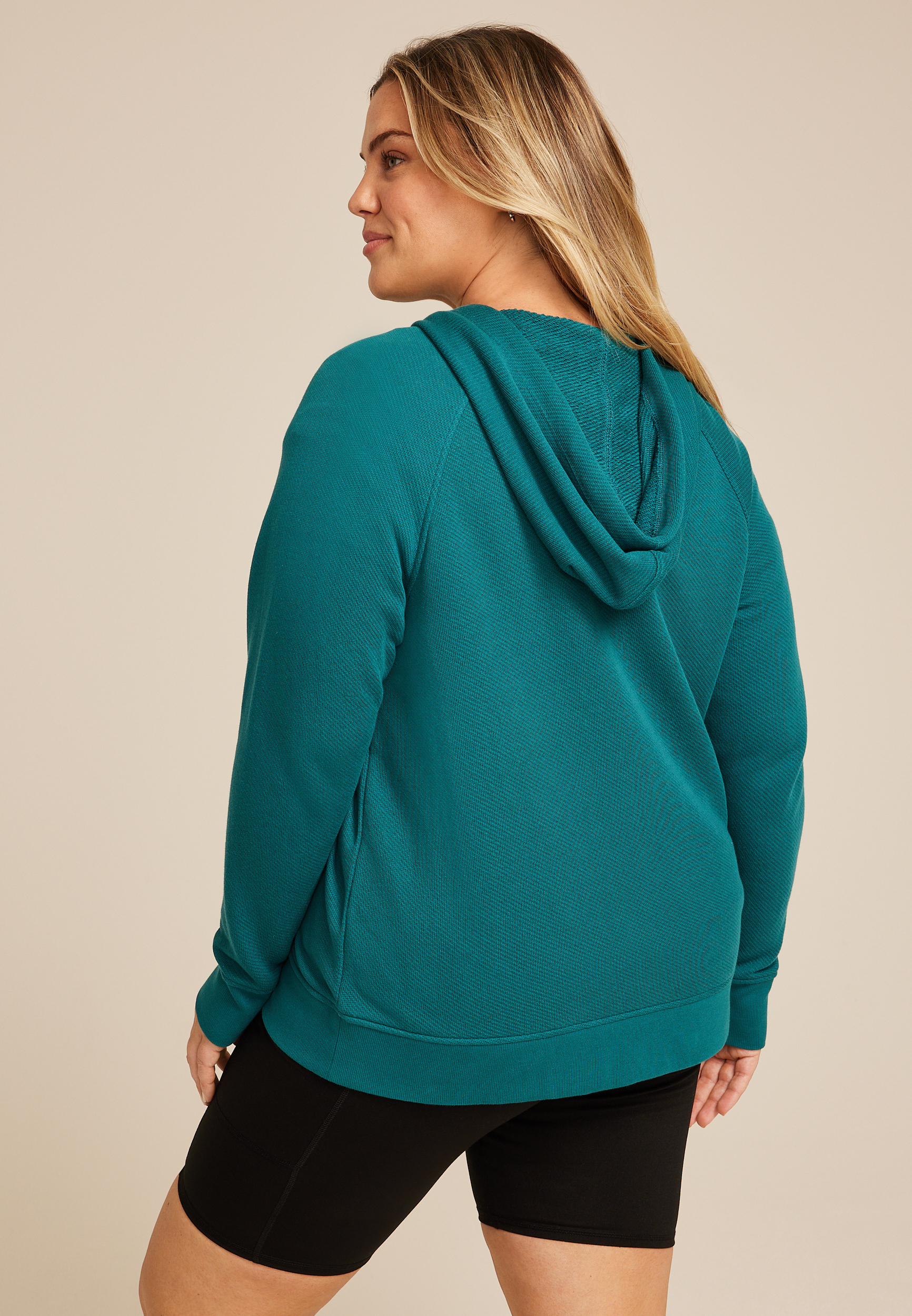 Plus Size Textured Full Zip Hoodie, Pacific, large