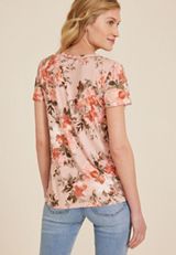 Pink Floral Flutter Sleeve Tee, C9370, small