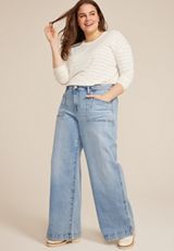 Plus Size Light Patch Pocket High Rise Wide Leg Jean, C2806, small