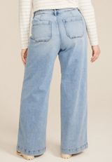 Plus Size Light Patch Pocket High Rise Wide Leg Jean, C2806, small