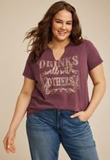 Plus Size Drinks Well With Others Classic Fit Graphic Tee, BURGUNDY, small