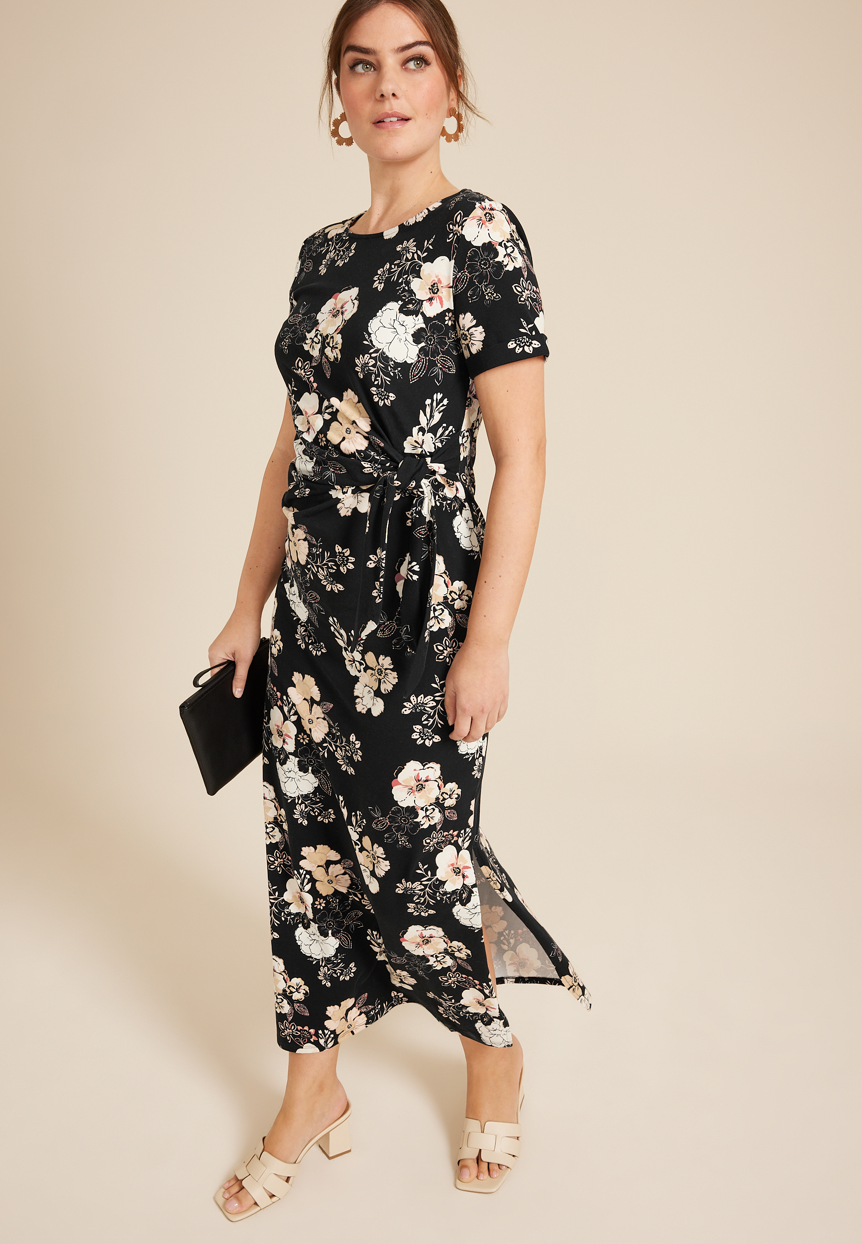 24/7 Floral Tie Waist Midi Dress, C1756, large