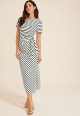 24/7 Striped Tie Waist Midi Dress, SOFT WHITE COMBO, small