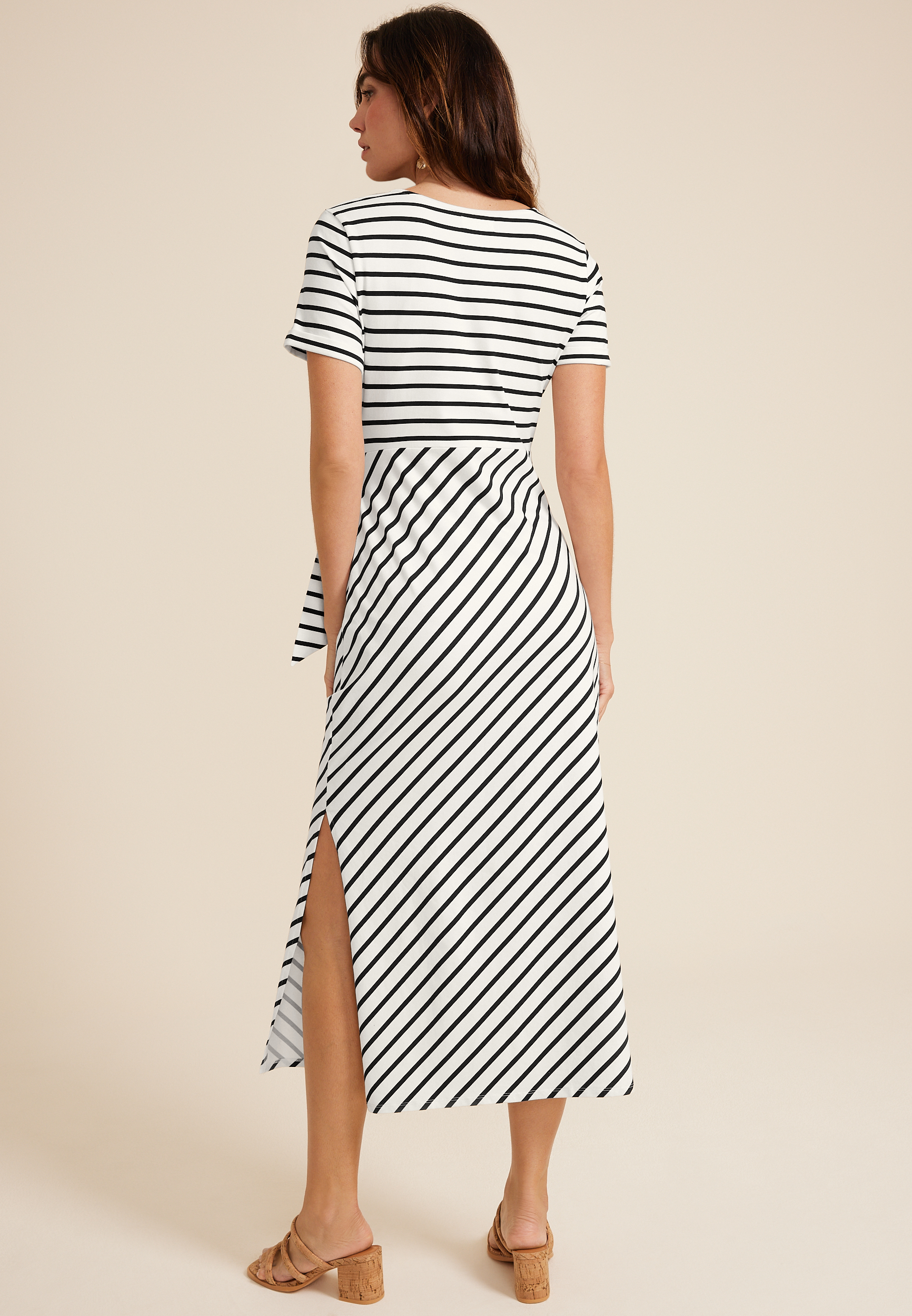 24/7 Striped Tie Waist Midi Dress, SOFT WHITE COMBO, large