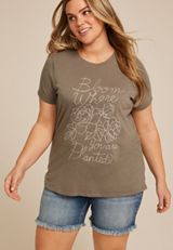 Plus Size Embroidered Bloom Where You Are Planted Classic Fit Graphic Tee, , small